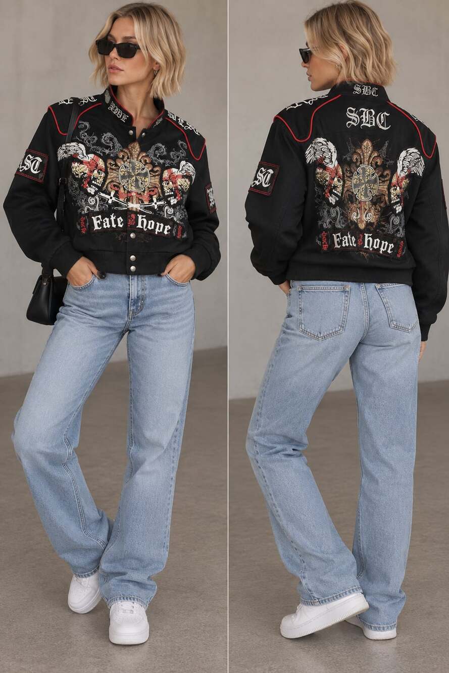 Raw Blue Fate Honor Skull Embroidery Black Jacket Size S
41